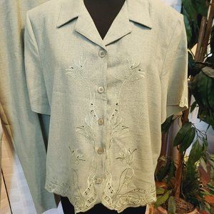 Vintage Alfred Dunner - Moss Green Embroidered Jacket - Size 16